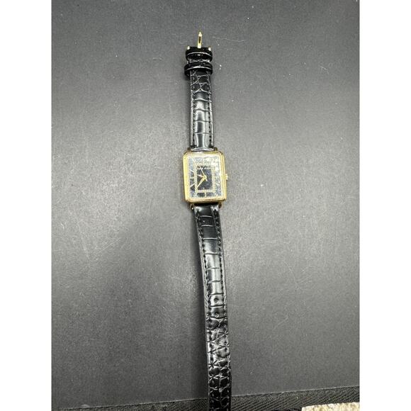 ANNE KLEIN Women\'s Glitter Accented Black Croco-Grain Leather Strap Watch Works main image 7